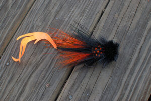 black and orange dragon tail muskie fly