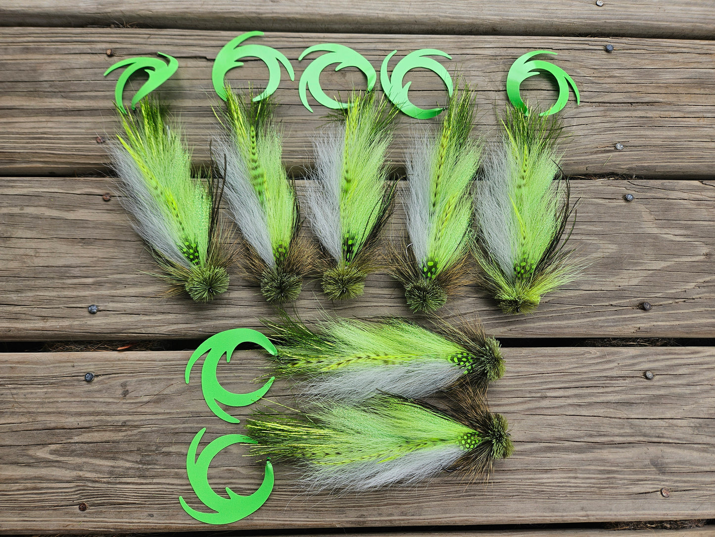 Chartreuse and White Double Dragon Tail Musky Fly – Bold Action for Stained Water Predators