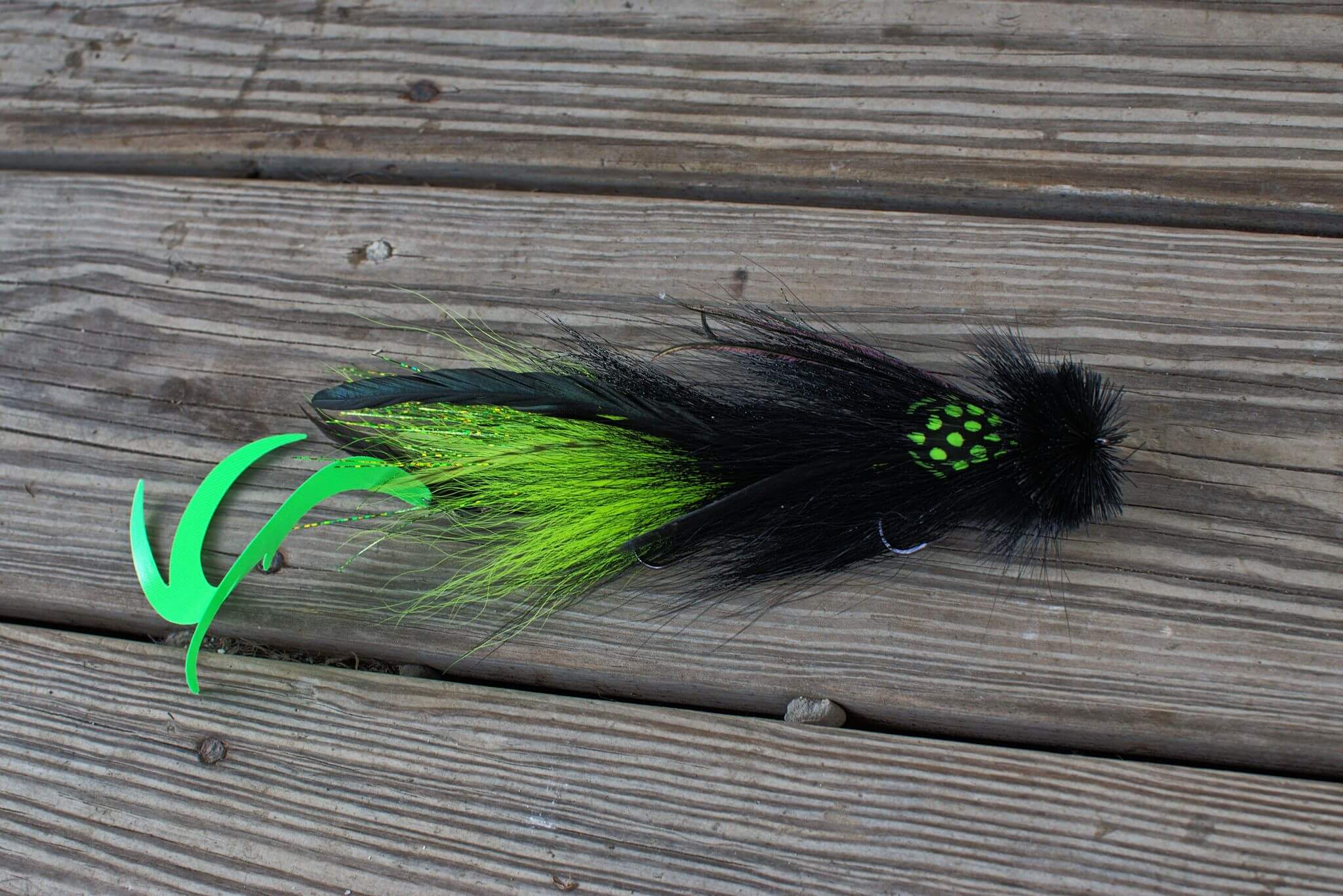 Musky Streamer Pattern Black and Chartreuse Double Dragon Tail Musky Fly – Bold Streamer for ...