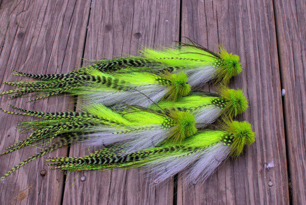 chartreuse and white double buford muskie fly